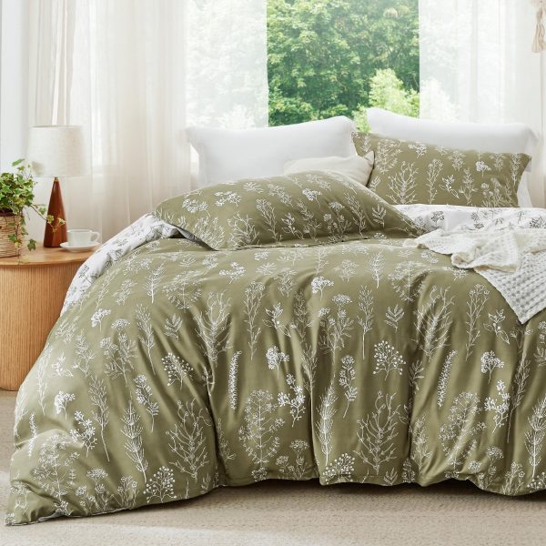 Bedsure | 2/3 Pcs Floral Printed Reversible Comforter Set with Soft Designed Plants Pattern Bedding Set - Image 153