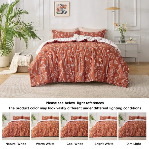 Bedsure | 2/3 Pcs Floral Printed Reversible Comforter Set with Soft Designed Plants Pattern Bedding Set - Image 200